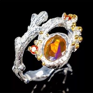Natural Orange Opal & sterling silver ring 6.75